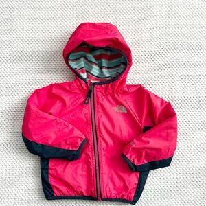 The North Face Atomic Pink Stripe Reversible Fleece Breezeway Hooded Jacket Baby